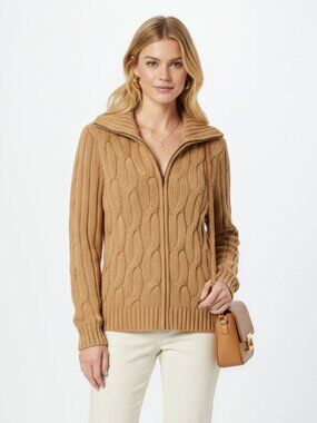 Express Brown Cable Ribbed Knit Long Sleeve Zip Up Cardigan Sweater NEW M